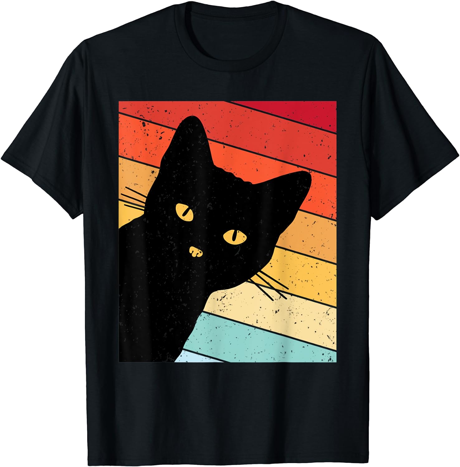 T-shirt Vintage Sunbelt 'Cat Eyes' - Taille Unique Noir - Années 80 - Coton - Occasion Usé