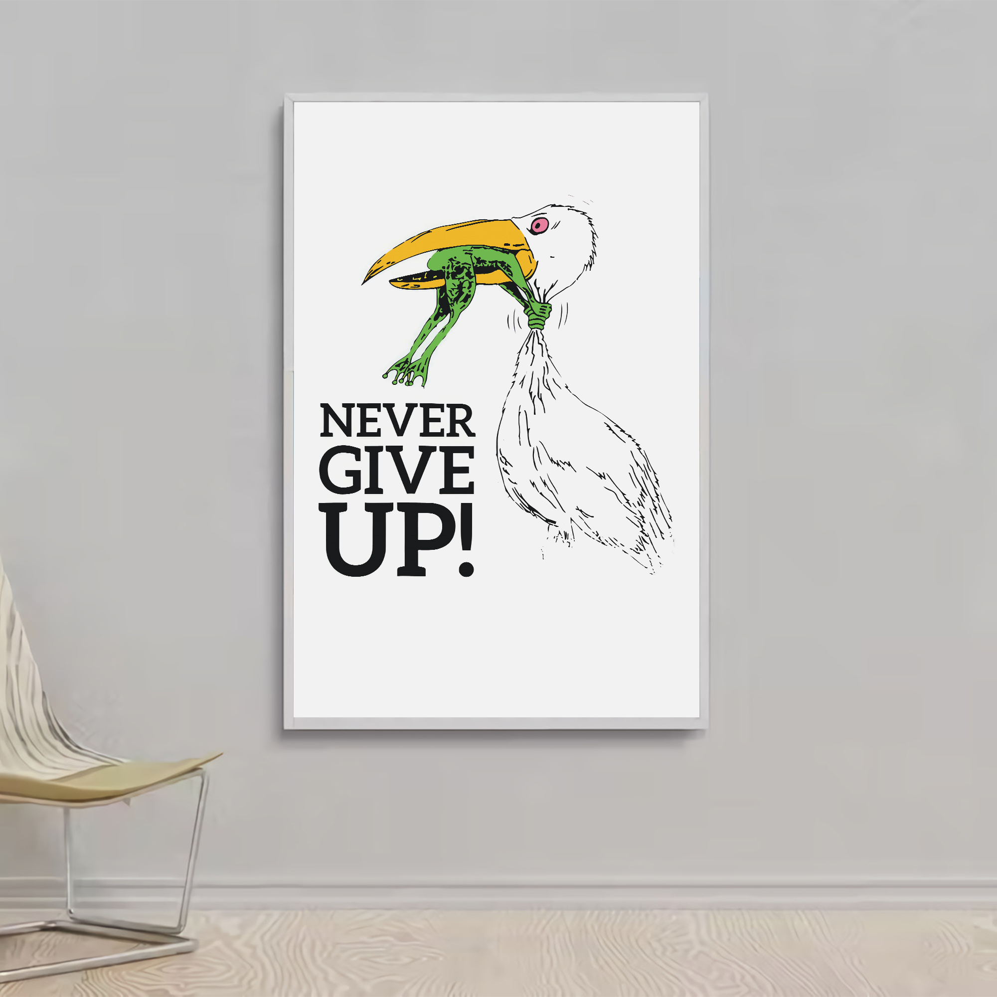 Never give up stork and frog | Poster