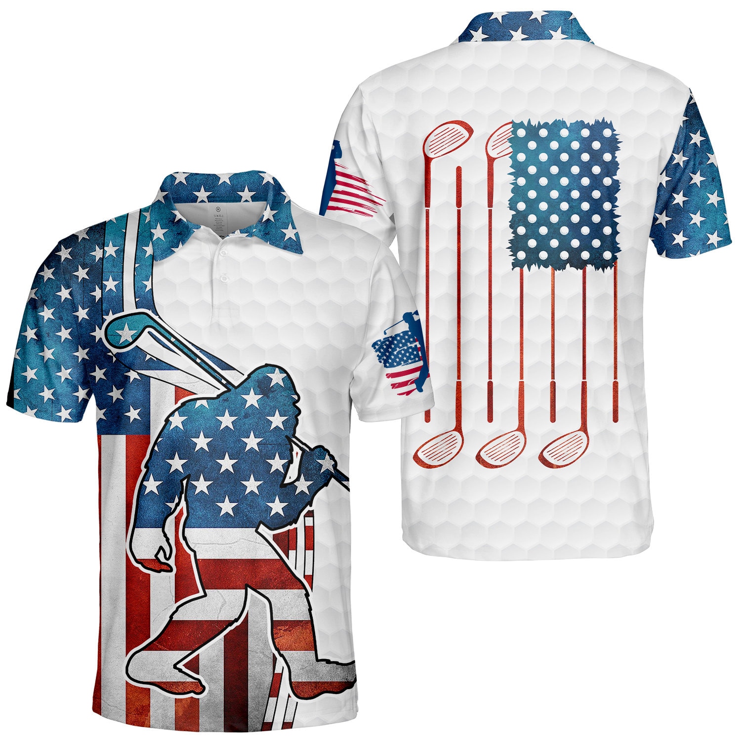 Bigfoot American Flag Golf Polo Shirts F