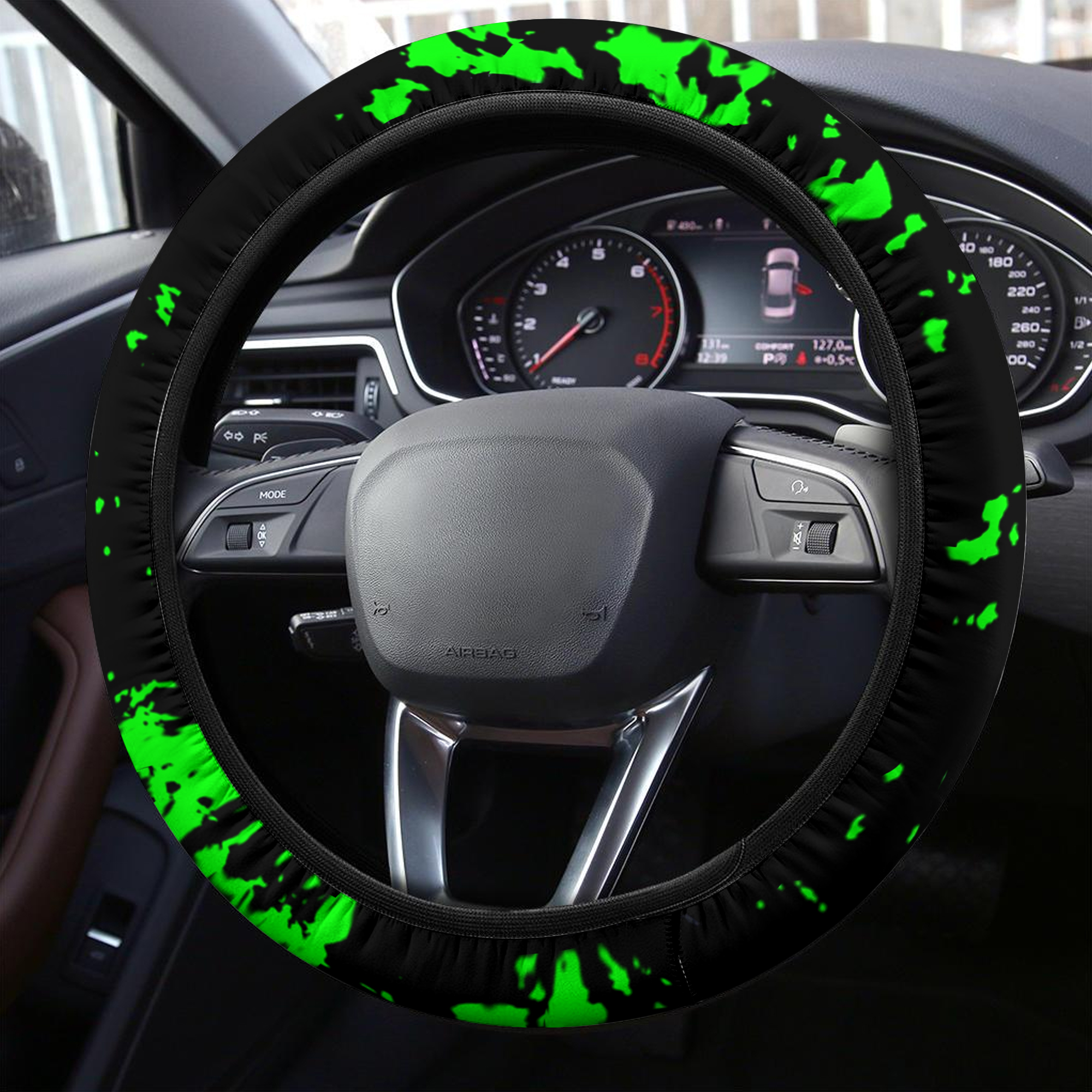 Neon Green Spray Steering Wheel Cover