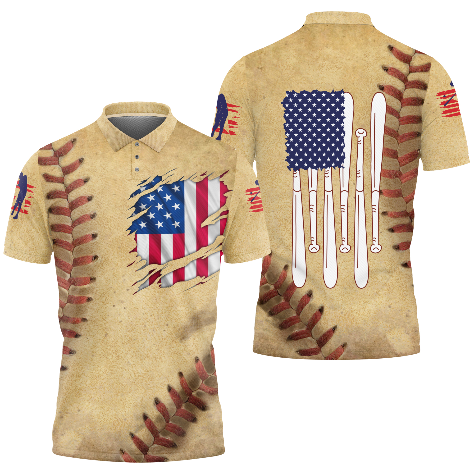 Baseball Ball American Flag Polo Shirt
