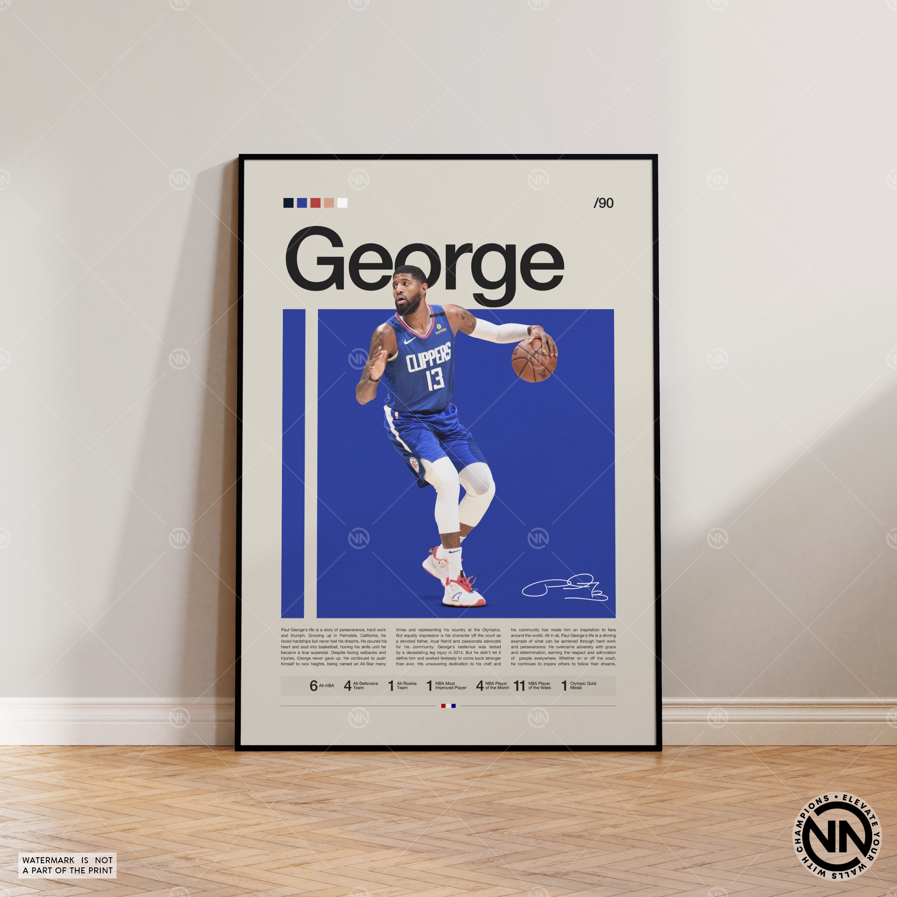 Paul George Poster, L.A. Clippers Poster, Sports Poster, Mid Century Modern