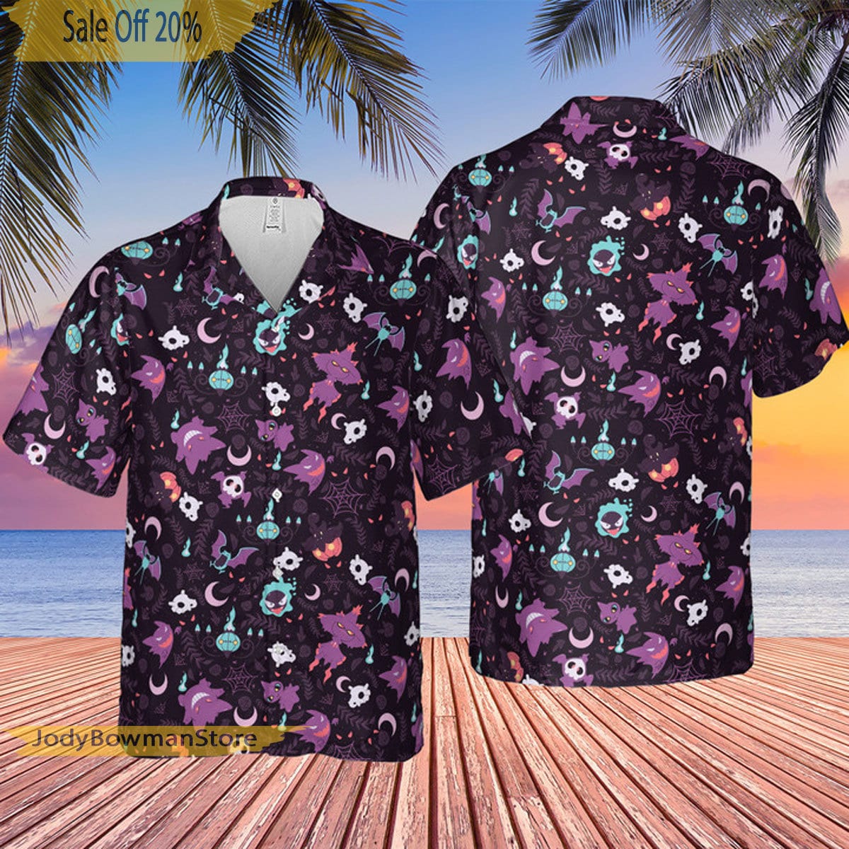 Gengar Hawaiian Shirt, PKM Button Up Shirt, Gengar Holiday Shirt