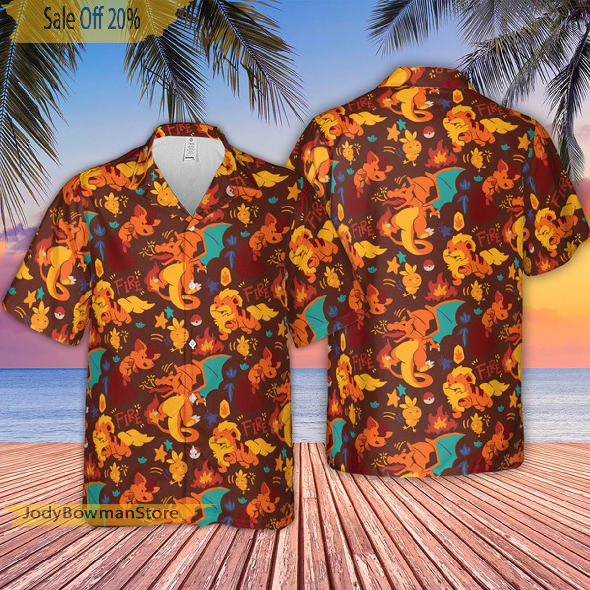 Charizard Hawaiian Shirt, PKM Button Up Shirt, Charizard Holiday Shirt