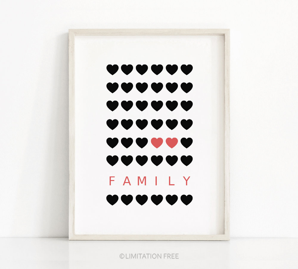 Printable Wall Art, Black And Pink Heart Print, Housewarming Gift Home
