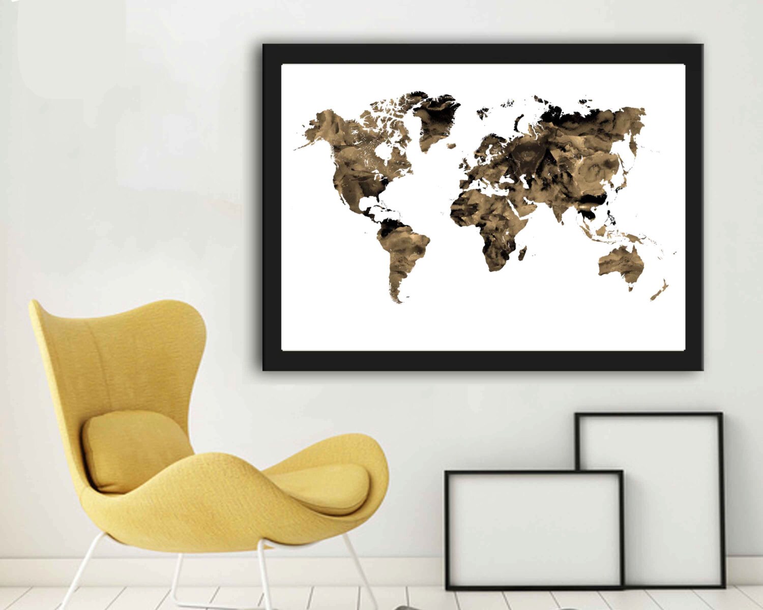Large A2 World Map Modern World Map Wall Art Map Art Sepia Prints World ...