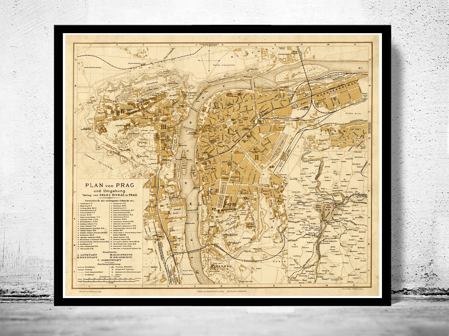 Old Map Of Prague 1882 Czech Republic Vintage Map | Vintage Poster Wall ...