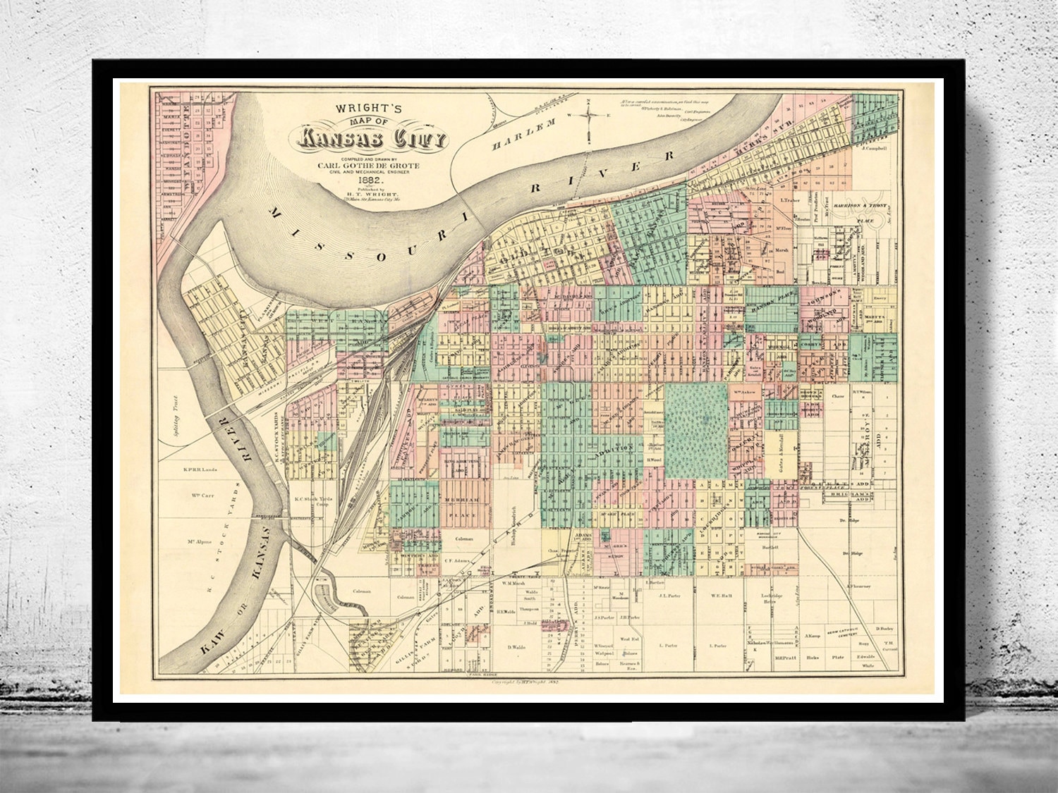 Old Map Of Kansas City Missouri 1882 Vintage Map | Vintage Poster Wall ...