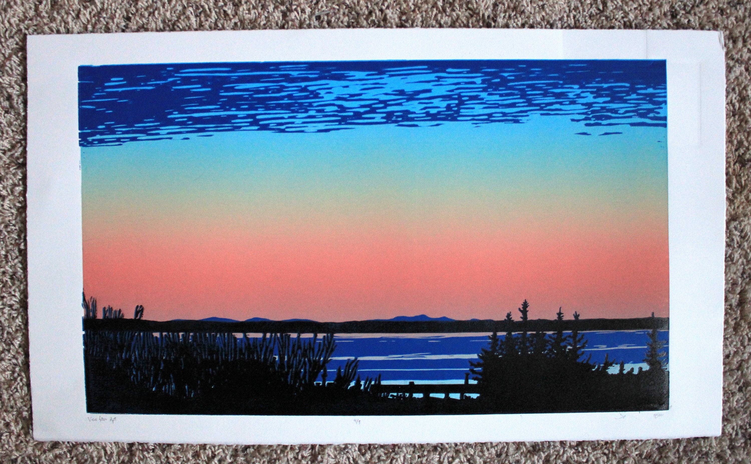 Sunset Linocut Printmaking Art Print