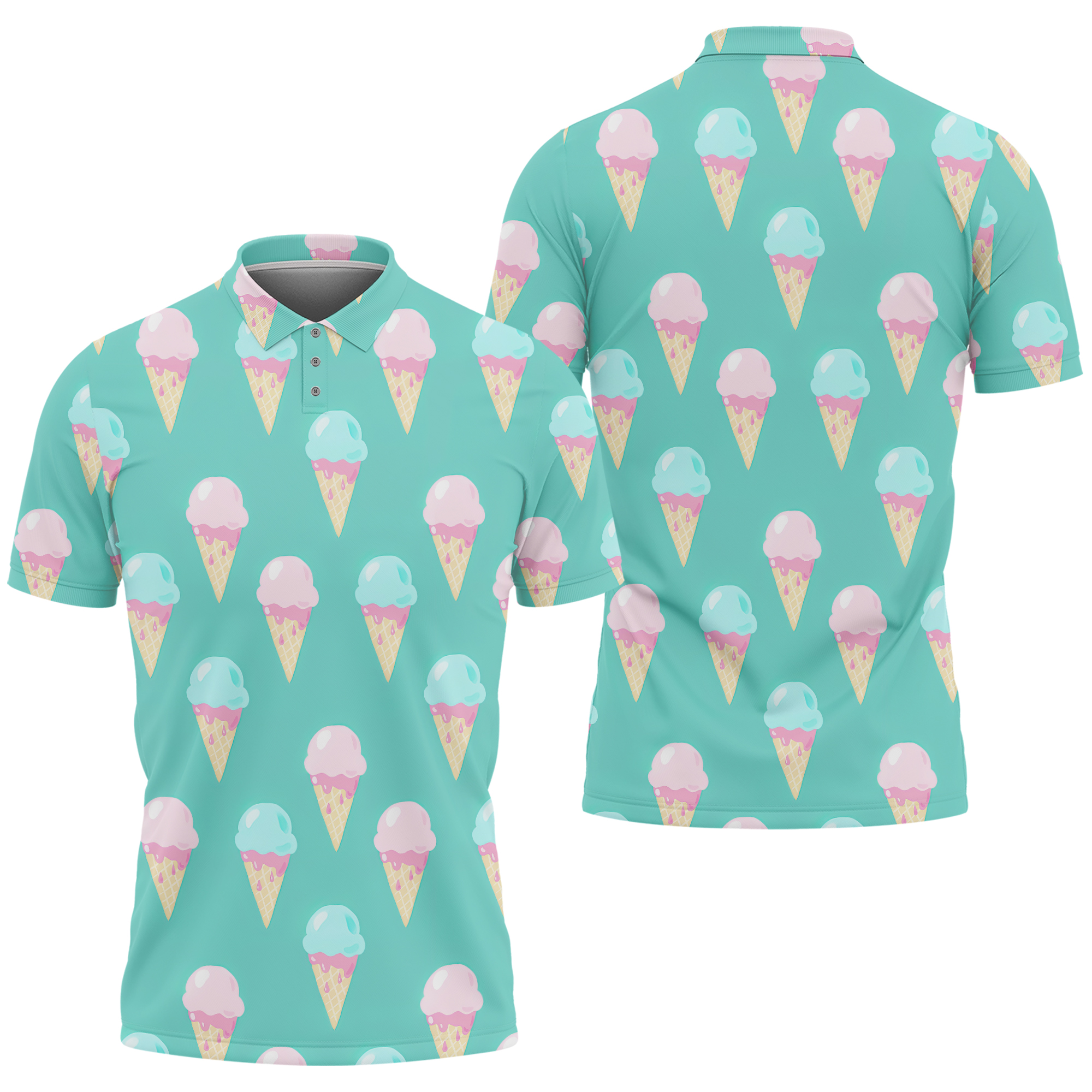 Ice Cream Cone Polo Shirt For Men, Polo 3d T-shirt