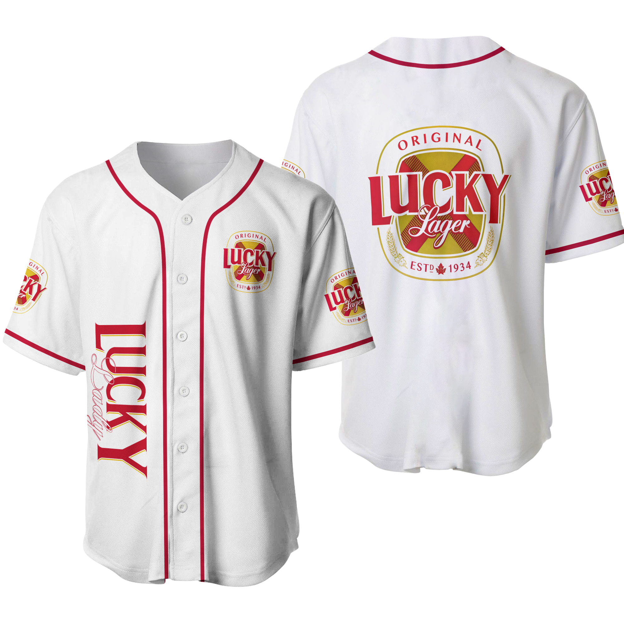 Discover Lucky Lager Beer Baseball Jersey
