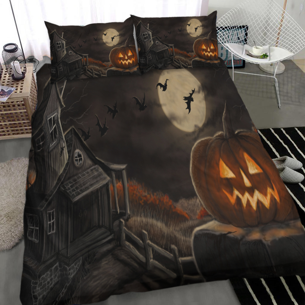 Haunted House Pumpkin Halloween Bedding Set