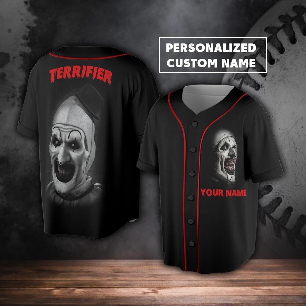 Discover Custom Name Horror Movie Terrifier Happy Halloween Baseball Jersey