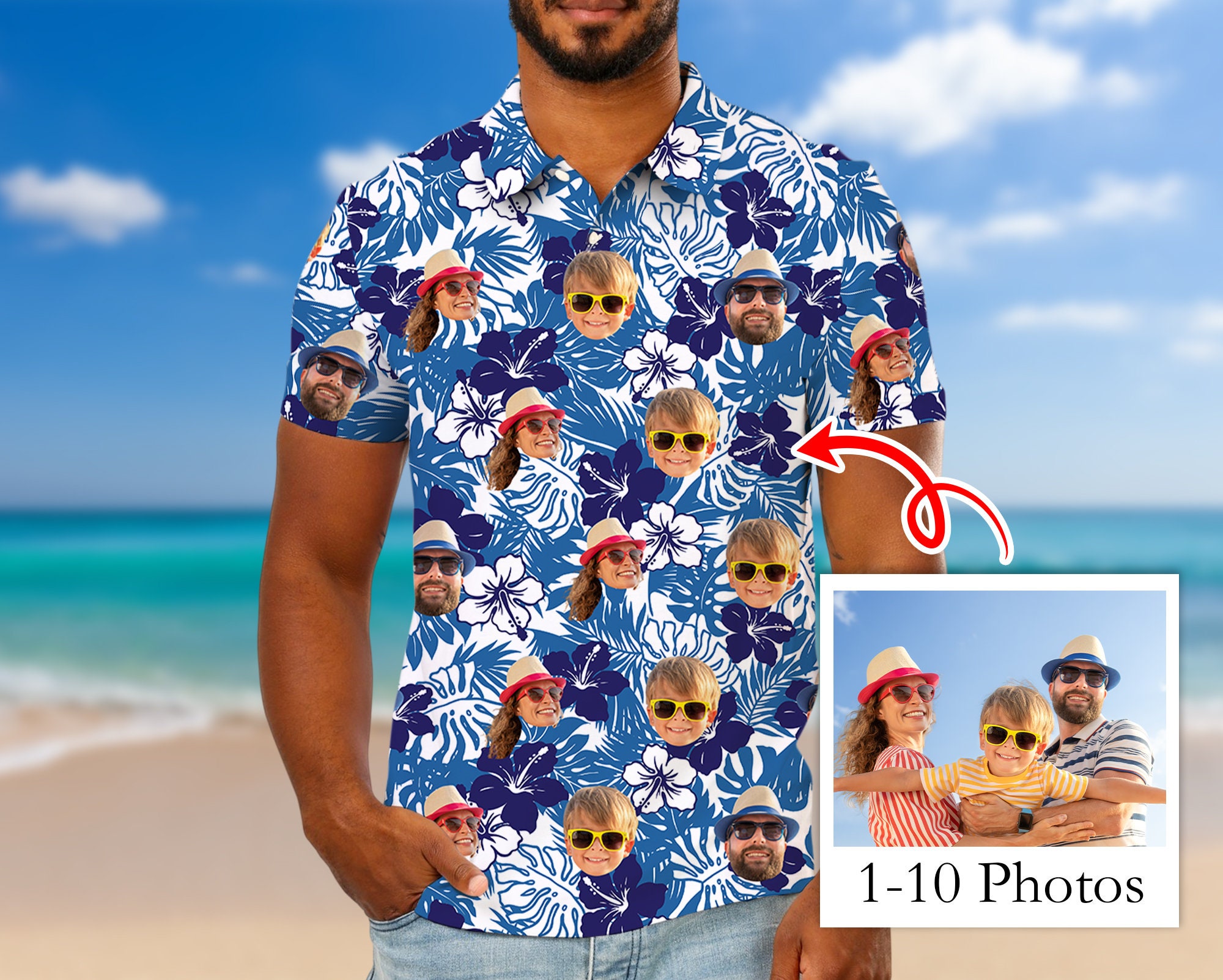 Personalized Hawaiian Polo Shirt With Face, Custom Photo Custom Face Shirt