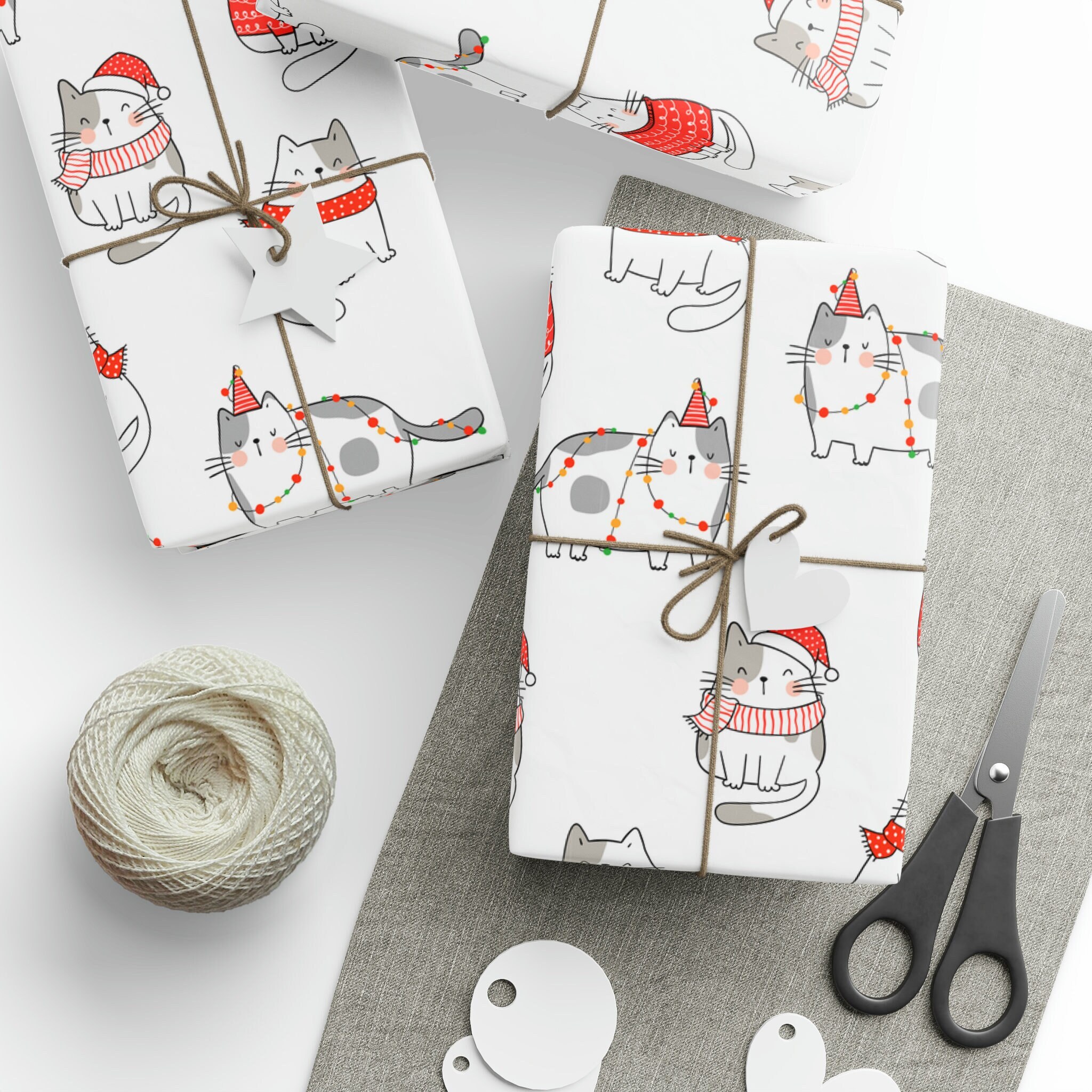 Cute Kittens Christmas Wrapping Paper Rolls Cats With Hats Xmas