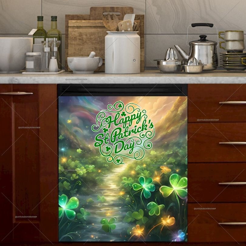 Kitchen Dishwasher Cover - Saint Patrick's Day Clover Path Dishwasher Cover