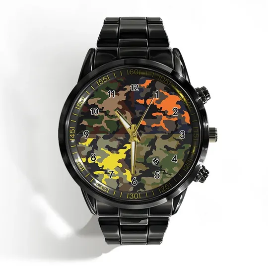 Camo Green Calendar Steel Band Watch