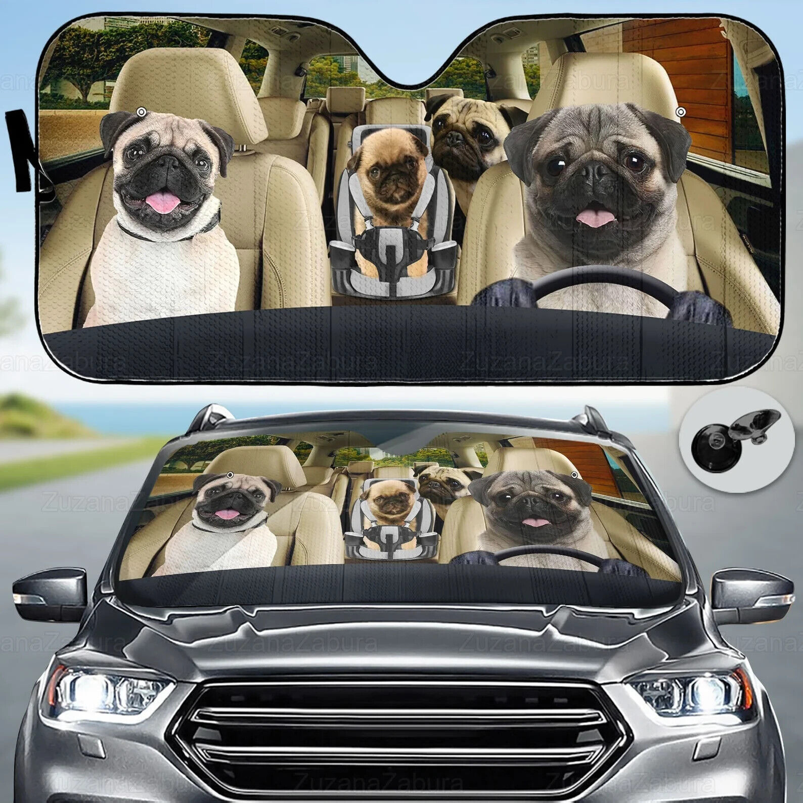 Pug Funny Car Sun Shade