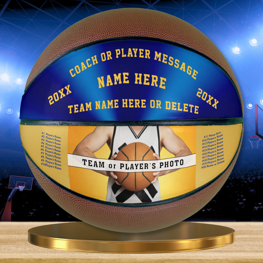 Photo Blue And Gold Personalized Basketball Ball