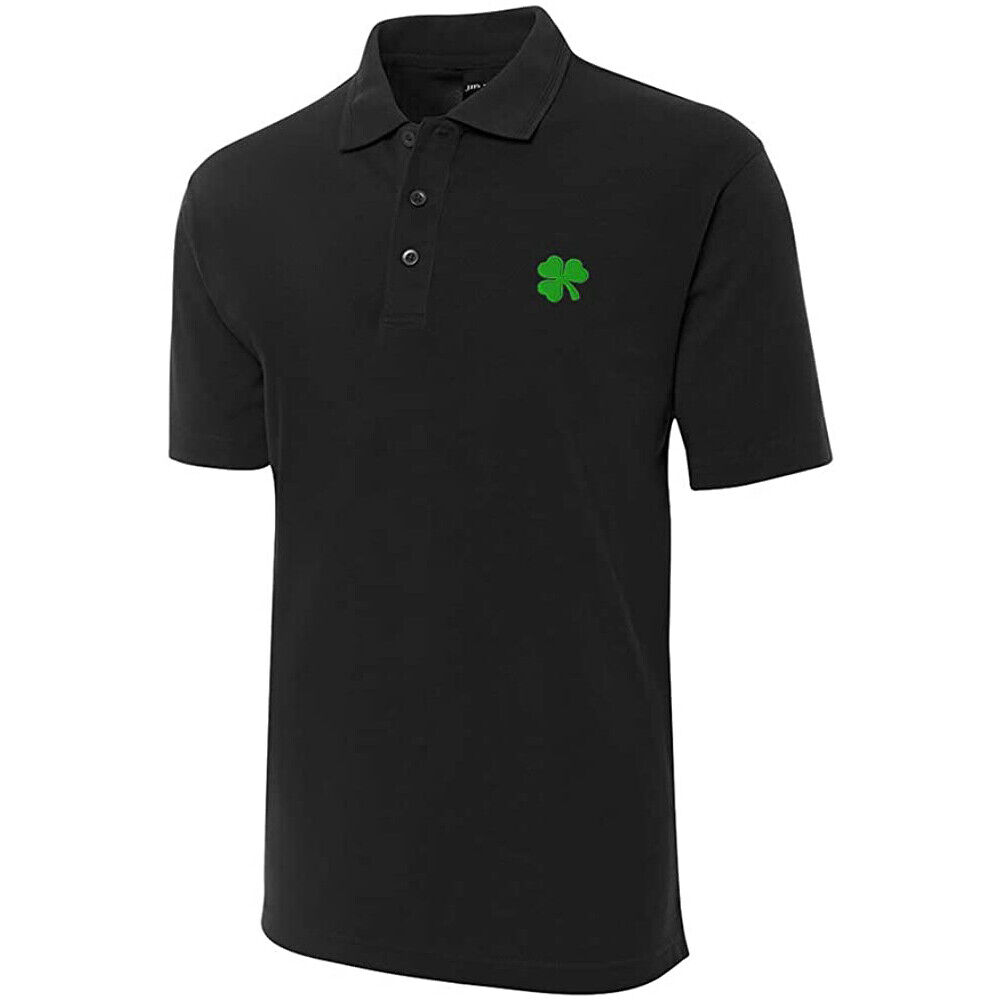 Green Irish Shamrock Embroidered Short Sleeve Polo Shirts