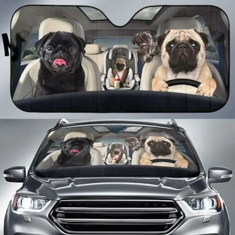 Pug Family Funny Safe And Driver Auto Sun Shade
