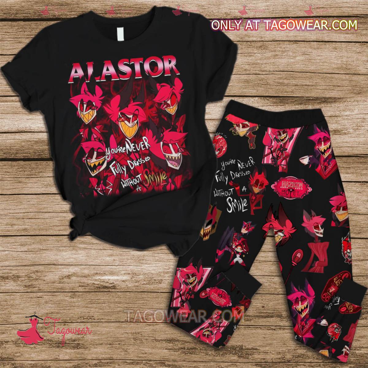 Alastor You’re Never Fully Dressed Without A Smile Hazbin Hotel Pajamas Set