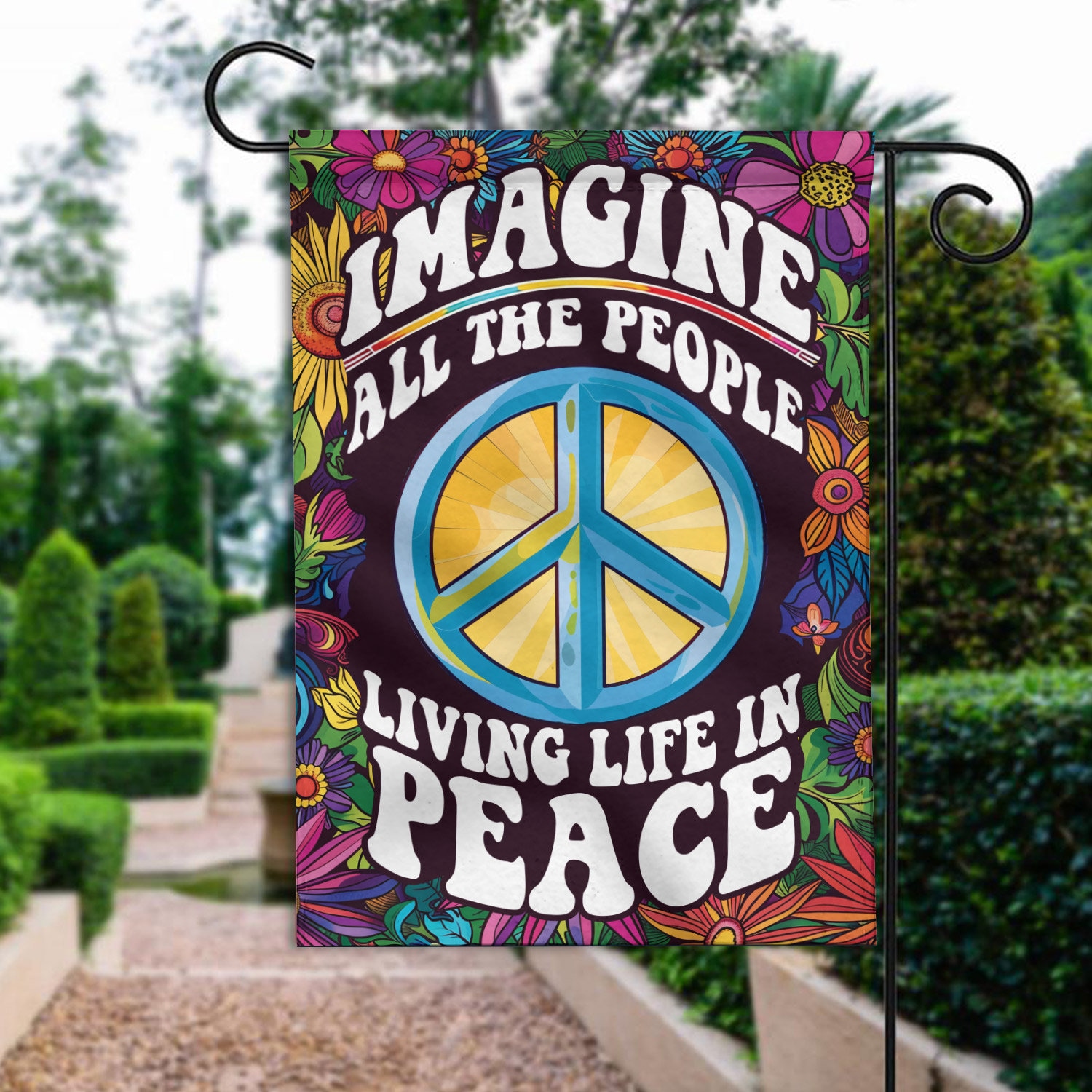 Imagine All The People Living Life In Peace Garden Flag