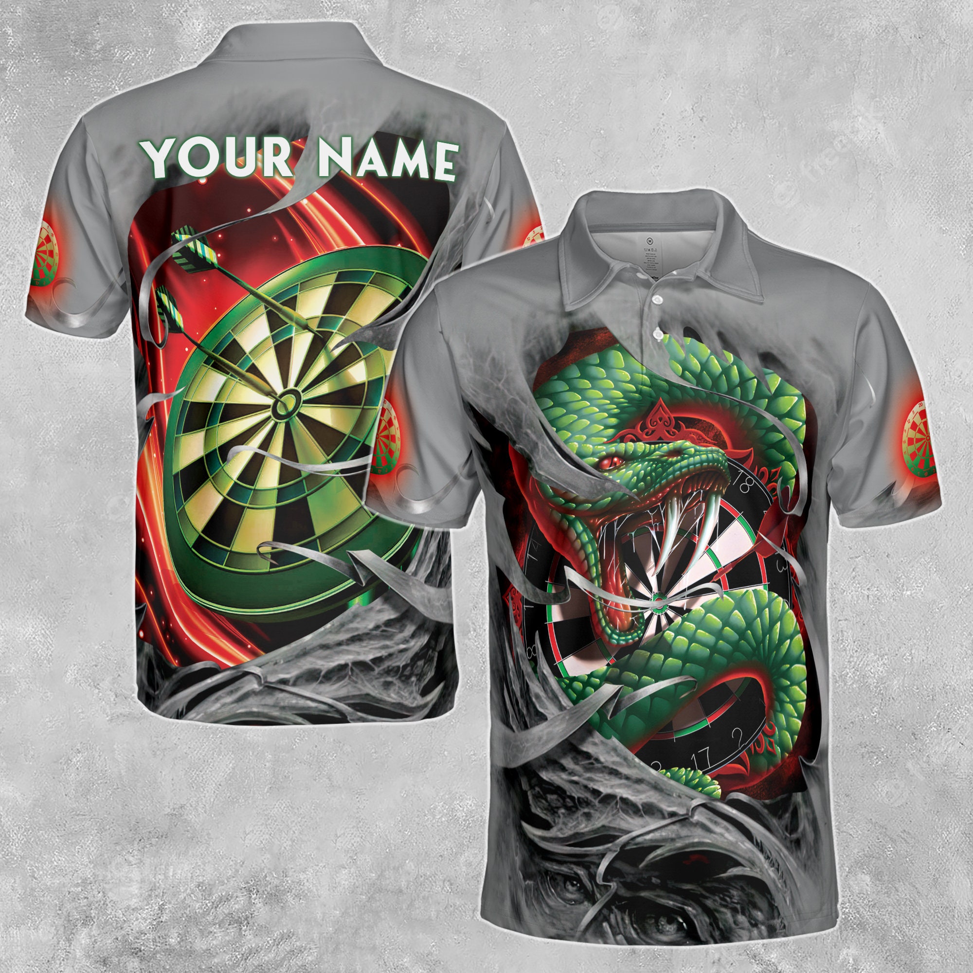 Custom Name Darts Snake Flame Darts Team Men's Polo Shirt