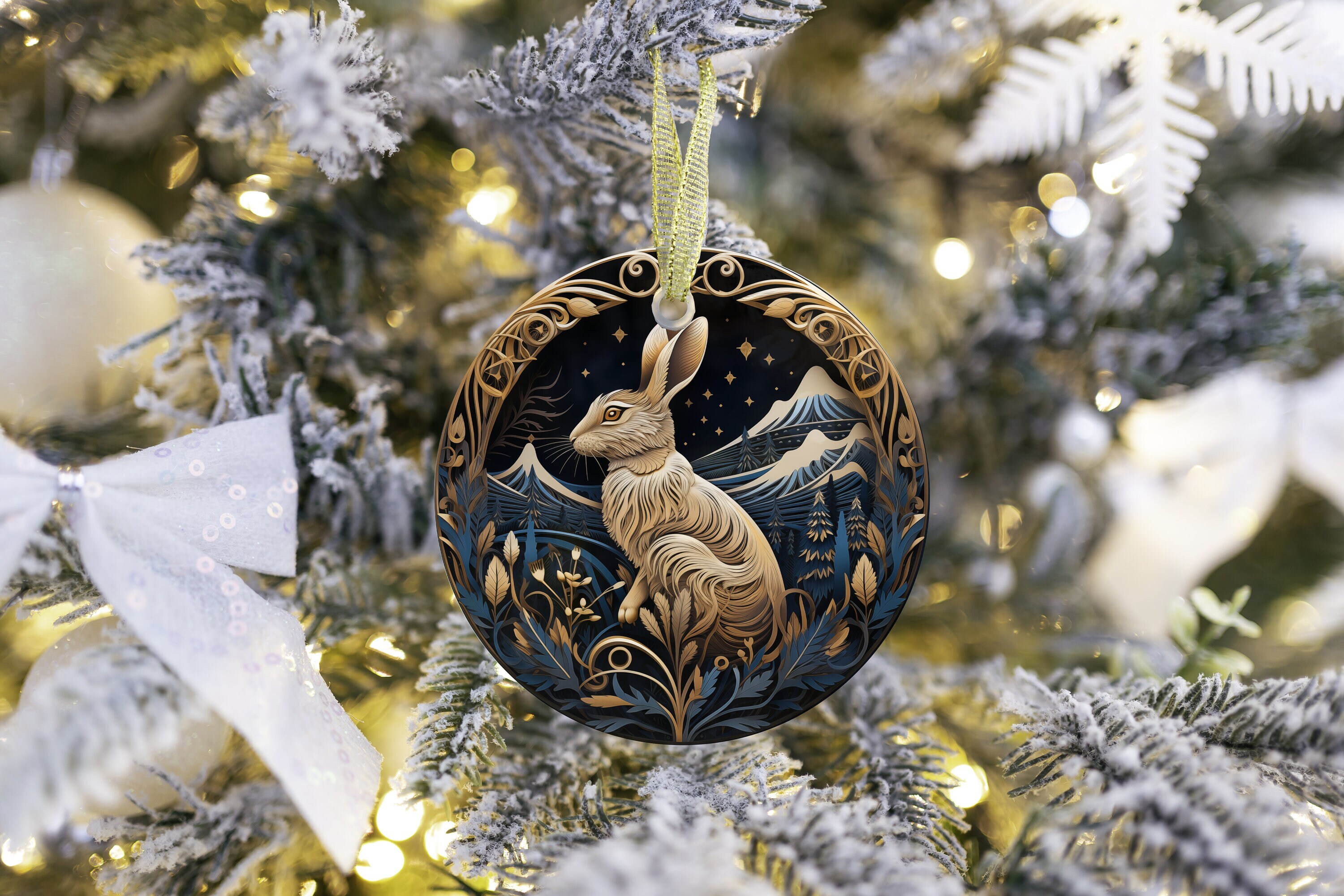 Acrylic Ornament, Winter, Snowshoe Hare Ornament