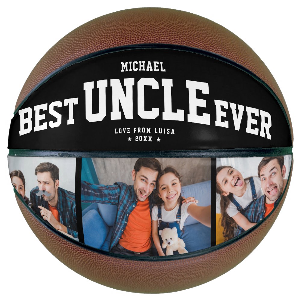Custom Best Uncle Ever Modern Cool Family 3 Photo Basketball