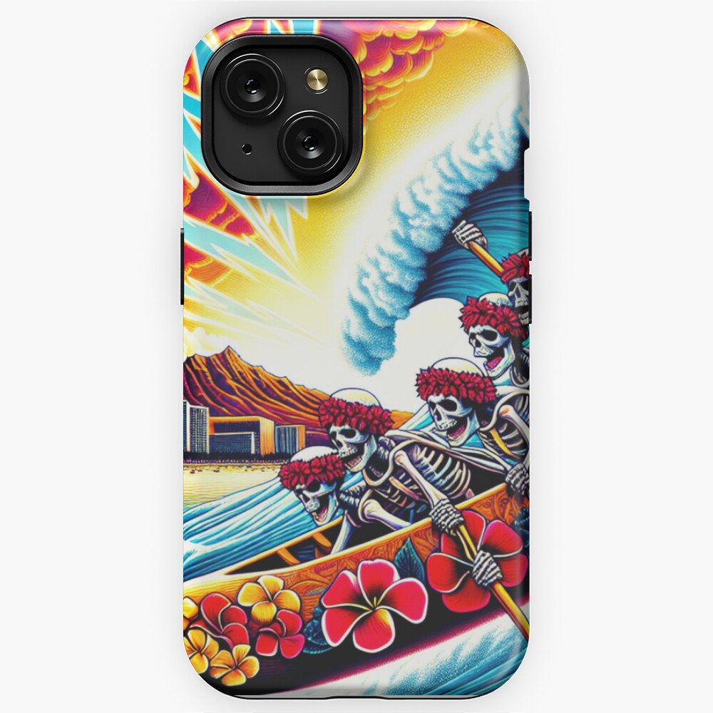 Dead Skull And Roses Grateful Outrigger Canoe Ride Off Waikiki Beach Iphone Case