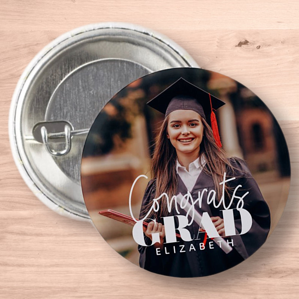 Congrats Grad Modern Simple Script Custom Photo Pin Buttons