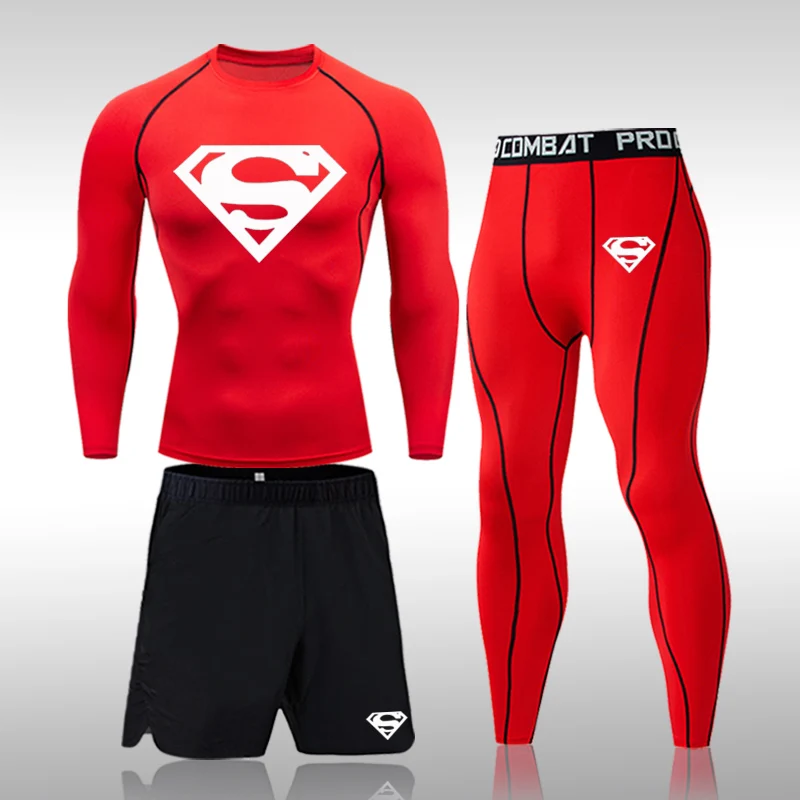 Men's Superman Tracksuit Tights Suit Fitness Workout Rashguard Men's Tracksuit