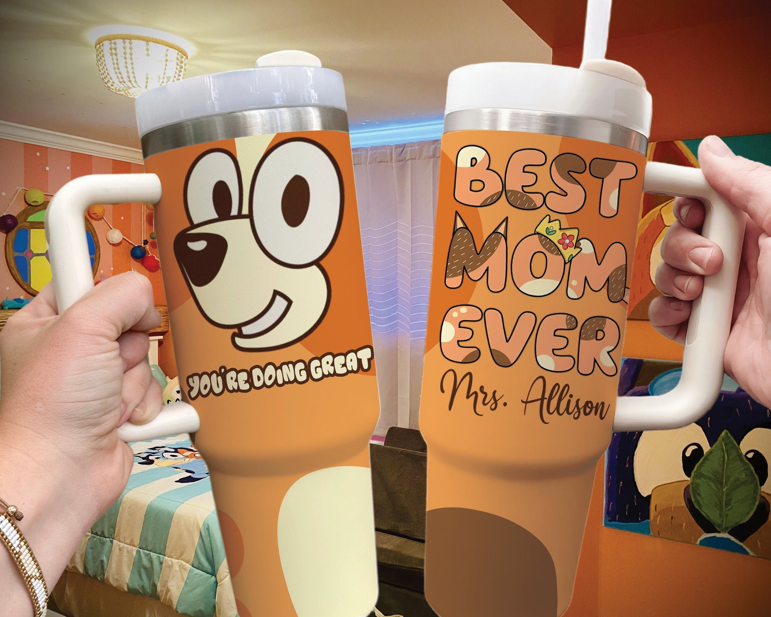 Personalized Blue Mother's Day Tumbler 40oz, Blue Heeler Best Mom Ever Custom Cup