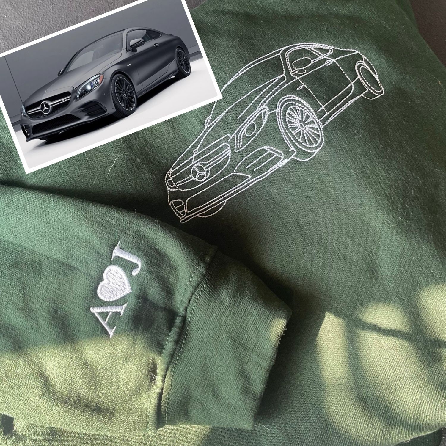 Custom Embroidered Car Outline Sweatshirt From Your Photo, Embroidered Car Sweatshirt
