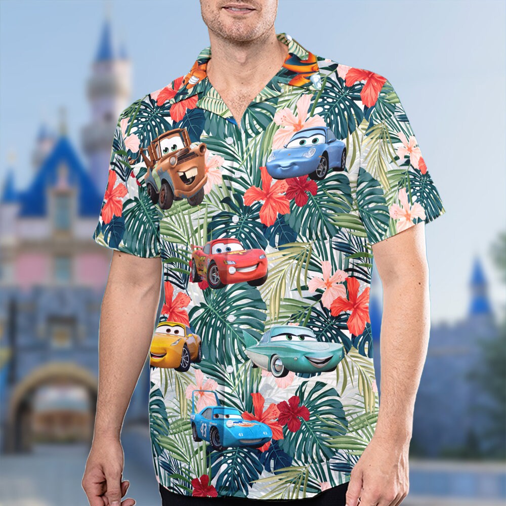 Car Characters Hawaiian T-shirt, Tropical Palm Tree Hawaiian Shirt And Short