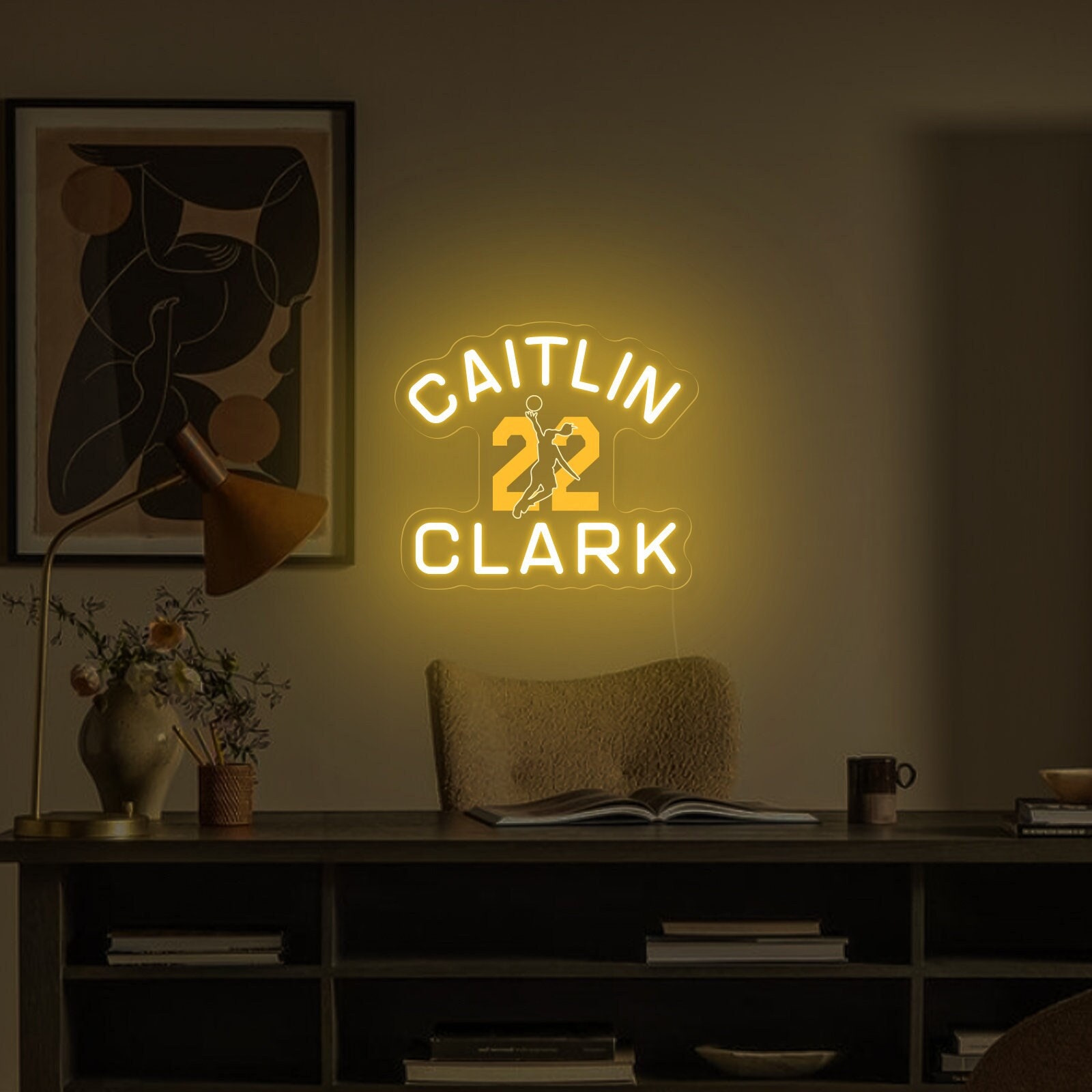Clark 22 Neon Sign, Women's Basketball Decor, Basketball Player Gift