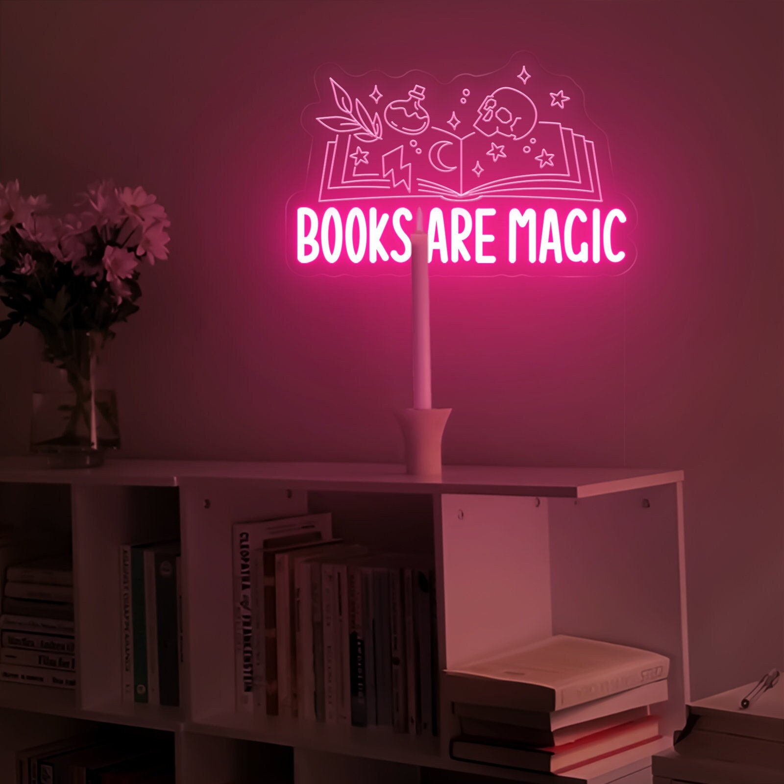 Books Are Magic Neon Sign, Book Lover Gifts, Reading Book Sign, Library Wall Sign