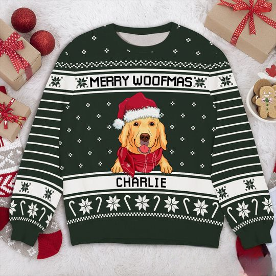 Discover Merry Woofmas Knitted Pattern Personalized Custom Pet Christmas Jumper Ugly Sweatshirt