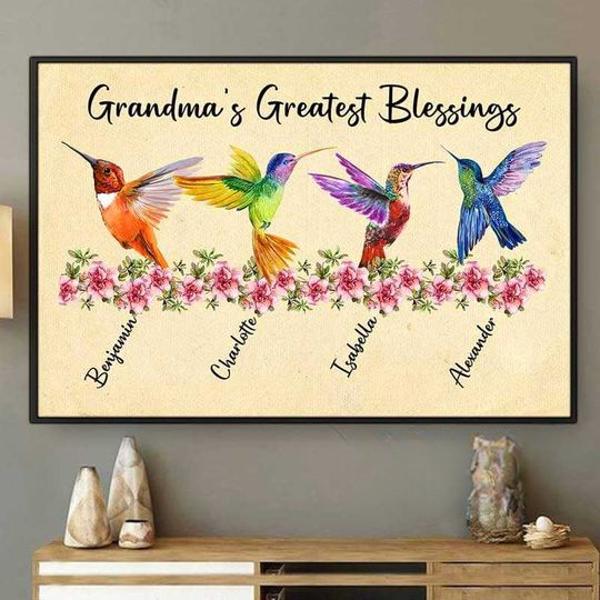 Discover Grandma‘s Greatest Blessings Hummingbird Personalized Horizontal Poster