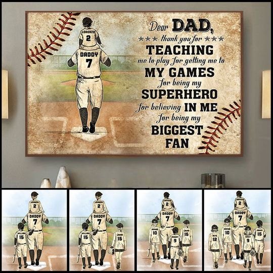 Discover Baseball Dad And Child Thank You Dad Custom Kids Custom Personalized Poster