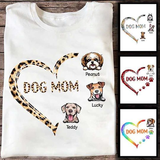 Dog Mom Heart Peeking Dog Custom Mother's Day Gitf Personalized T-Shirt