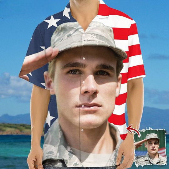 Discover Custom face photo Military Personalized Hawaiian Shirt