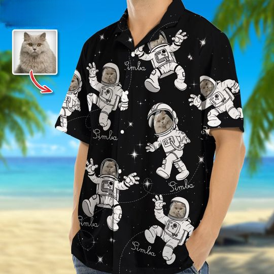 Discover Custom Photo Astronaut For Cat Lover Personalized Hawaiian Shirt