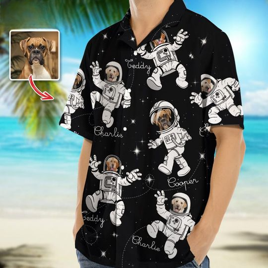 Discover Personalized Photo Dog Cat Astronaut Hawaiian Shirt
