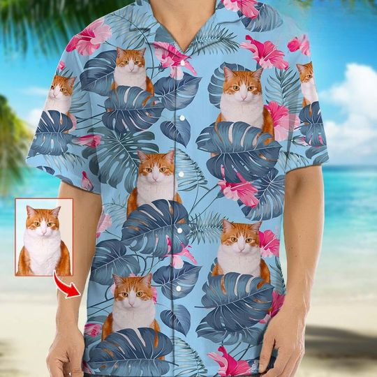 Personalized Photo Upload Cat Men's Hawaiian Shirt