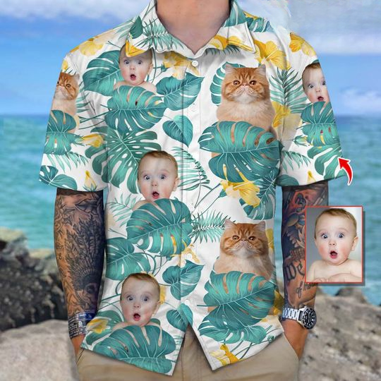Discover Custom Upload Cat And Face Photo Hawaiian Shirt