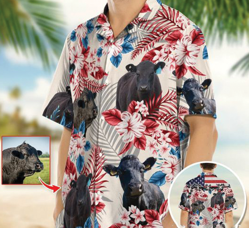 Discover Cow American Flag Hawaiian Shirt, Personalized Upload Photo
