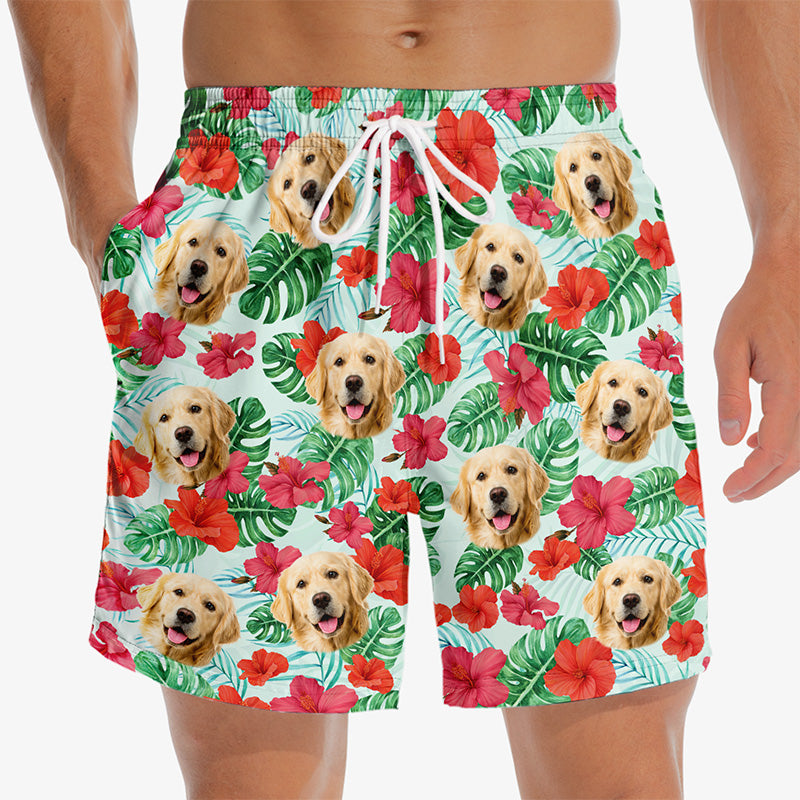Discover Custom Photo Don't Worry, Beach Happy - Dog & Cat Personalized Custom Tropical Hawaiian Aloha Men Beach Shorts