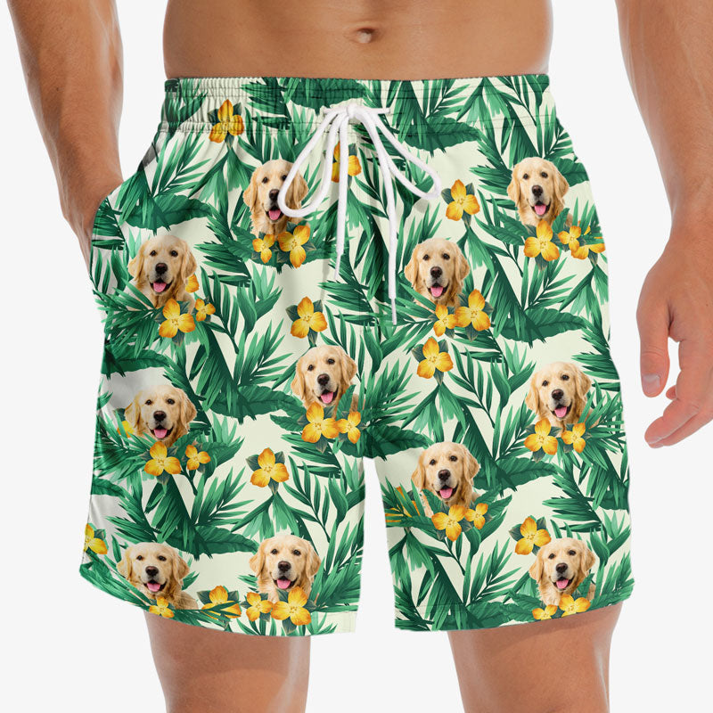 Discover Custom Photo Summer By The Sea - Dog & Cat Personalized Custom Tropical Hawaiian Aloha Men Beach Shorts